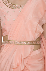 Peach Ruffle Pre-Draped Sharara Sari - Preserve