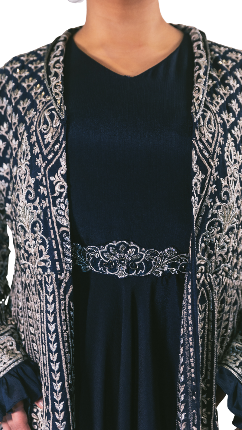 Silver and Navy Embroidered Jacket with Anarkali - Preserve