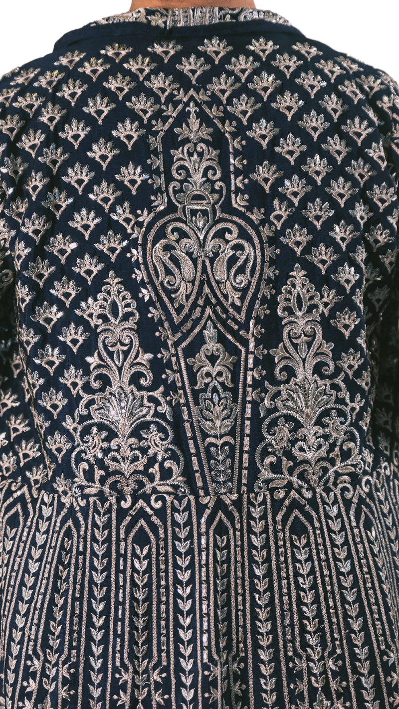 Silver and Navy Embroidered Jacket with Anarkali - Preserve