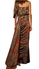 Tapestry Printed Pre-Draped Tasseled Sari with Baroque Corset