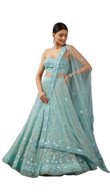 Light Blue Fully Beaded Floral Embellished Lehenga