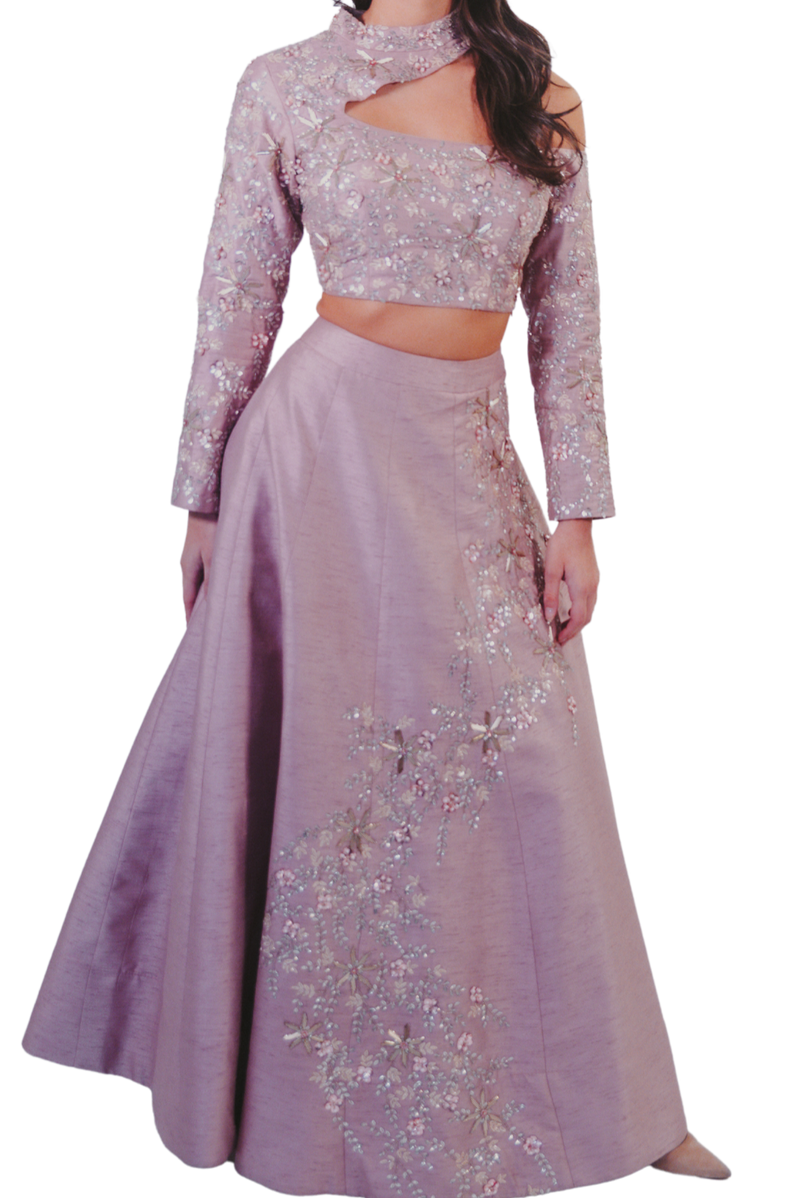 Blush Pink Cut-Out Lehenga - Preserve