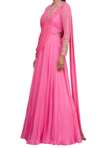 SAMPLE SALE: Pink Draped Gown with Gold Embroidery