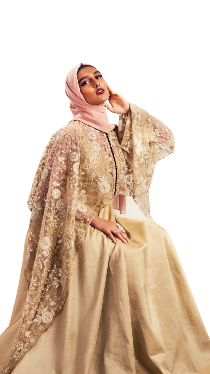 Champagne Lace Cape Gown - Preserve