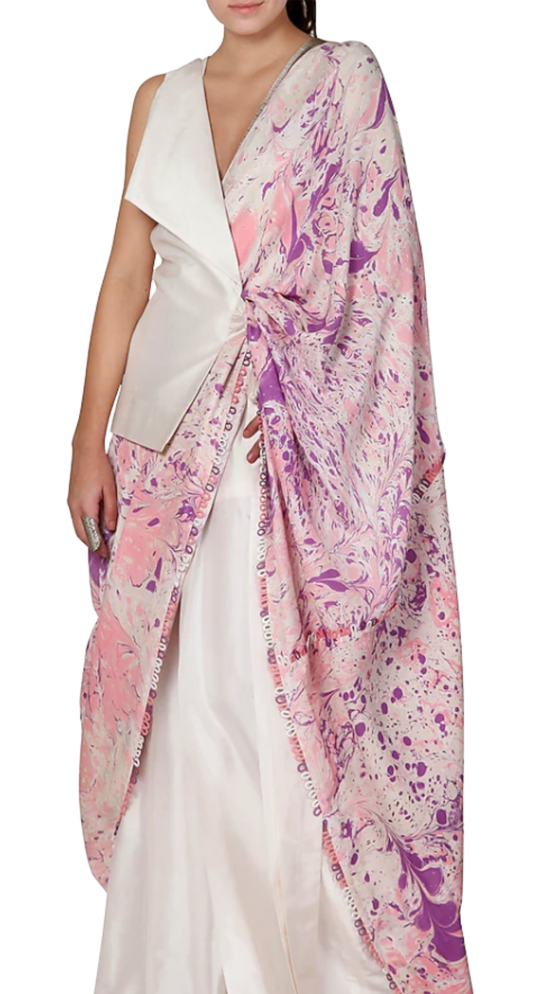 Digital Printed Pre-Draped Sari Jumpsuit - Preserve