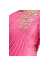 SAMPLE SALE: Pink Draped Gown with Gold Embroidery