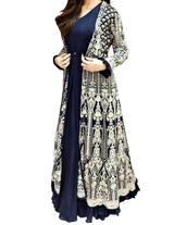 SAMPLE SALE: Silver and Navy Embroidered Jacket with Anarkali