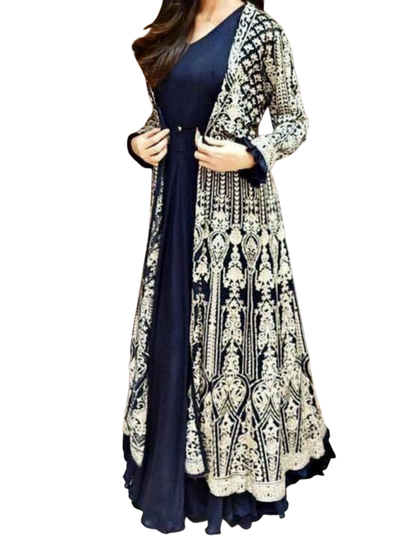 SAMPLE SALE: Silver and Navy Embroidered Jacket with Anarkali
