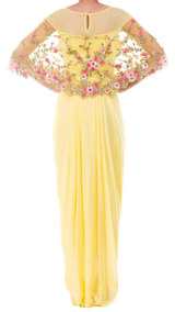 Yellow Georgette Net Gown with Attached Cape