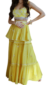 Yellow Flirty Floral Mirrored Lehenga