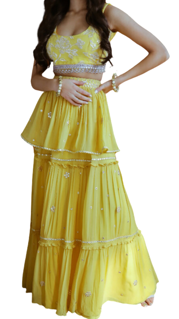 Yellow Flirty Floral Mirrored Lehenga