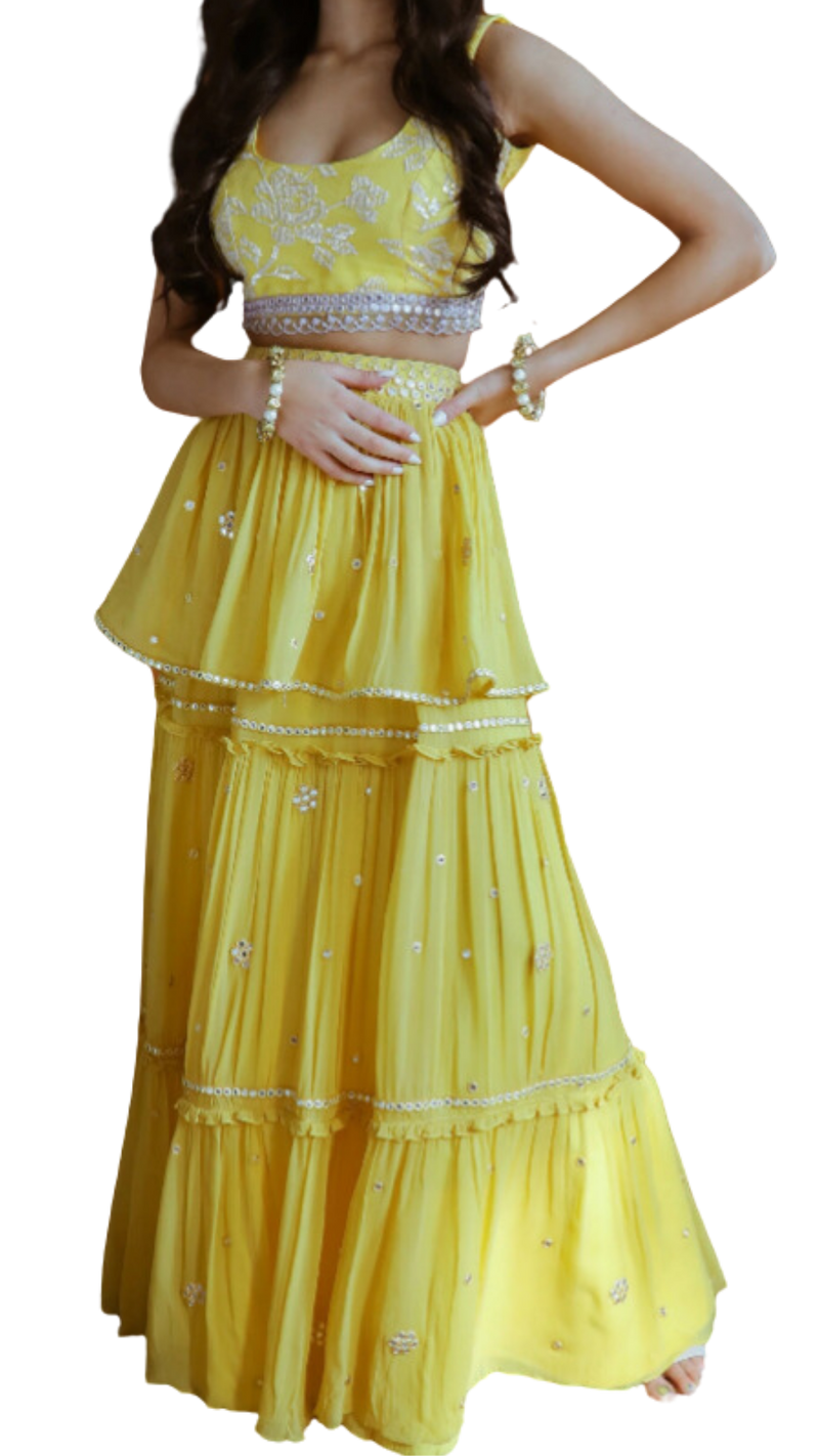 Yellow Flirty Floral Mirrored Lehenga