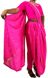 SAMPLE SALE: Fuchsia Leheriya Pre-Draped Sari Pant Set