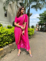 Fuchsia Leheriya Pre-Draped Sari Pant Set - Preserve