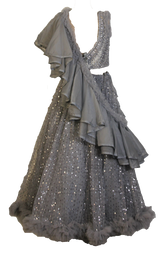 Grey & Silver Ruffled Embellished Lehenga - Preserve