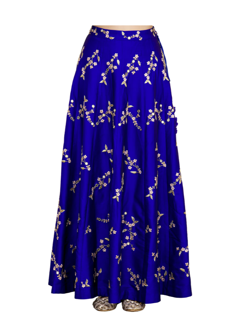 Royal Blue Floral Taffeta Lehenga