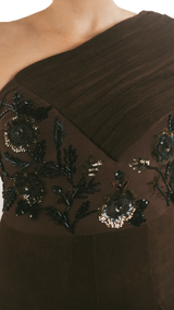 Chocolate Embellished Draped Cape Jumpsuit - Preserve