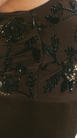 Chocolate Embellished Draped Cape Jumpsuit - Preserve