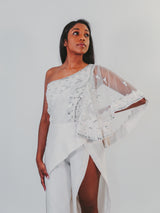 White Mirror Embroidered One-Shoulder Jumpsuit - Preserve