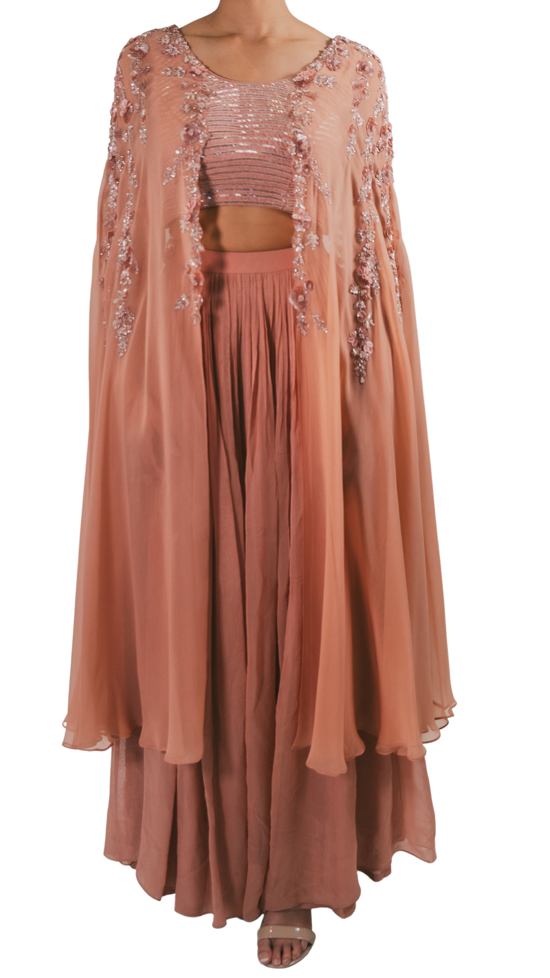 Mauve Cape Embroidered Lehenga - Preserve