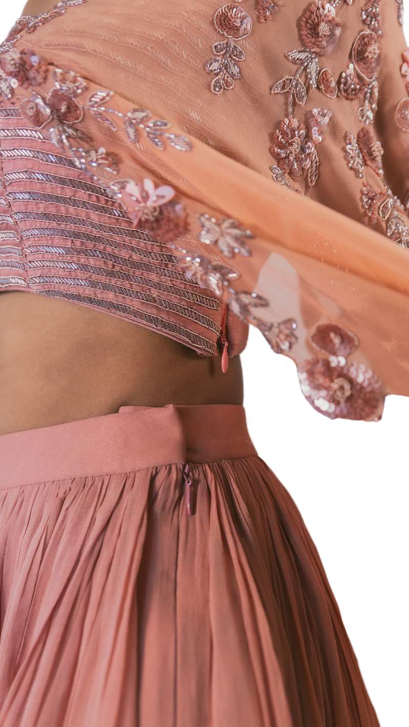 Mauve Cape Embroidered Lehenga - Preserve