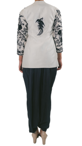 Navy Floral Embroidered Jacket with Navy Dhoti Pants - Preserve