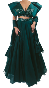 Bottle Green Ruffle Lehenga - Preserve