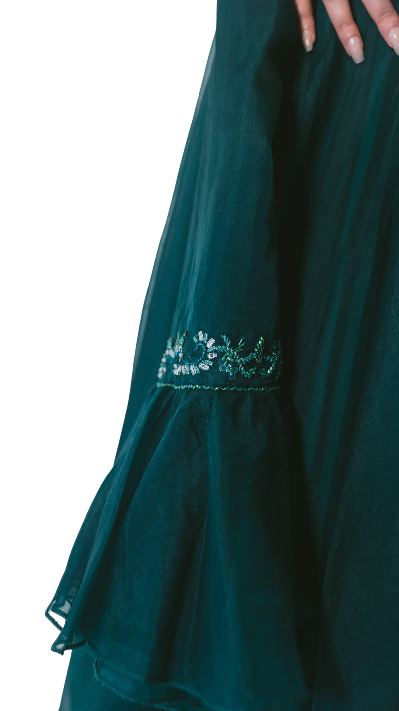 Bottle Green Ruffle Lehenga - Preserve