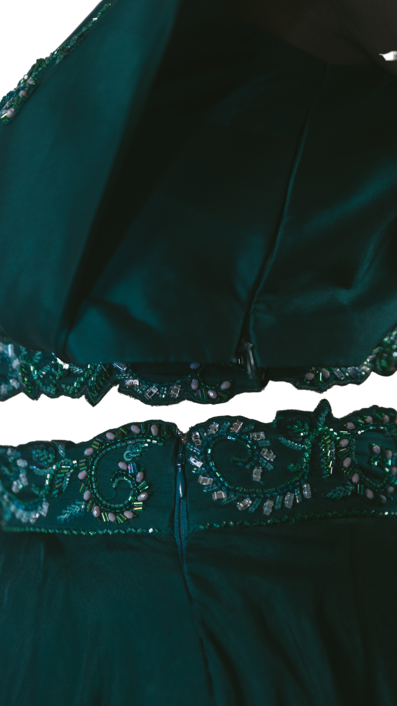 Bottle Green Ruffle Lehenga - Preserve