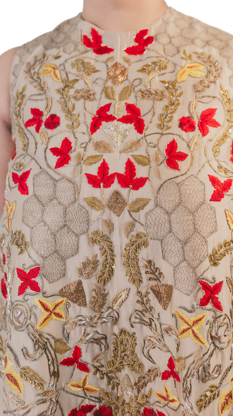 Gold Embroidered Sleeveless Kurta - Preserve