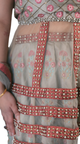 Grey Embroidered Peplum Top Lehenga Set - Preserve