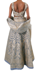 Powder Blue & Gold Georgette Lehenga - Preserve