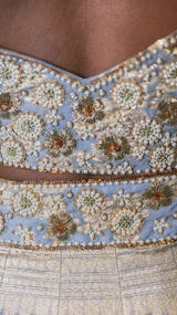 Powder Blue & Gold Georgette Lehenga - Preserve