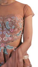 Peplum Blouse with Floral Embroidery Lehenga: Sample Sale - Preserve