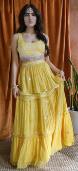 Yellow Flirty Floral Mirrored Lehenga