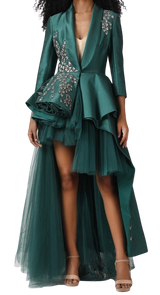 Asymmetrical Emerald Jacket Tulle Dress - Preserve