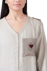 Grey Embroidered Heart Tunic Dress - Preserve