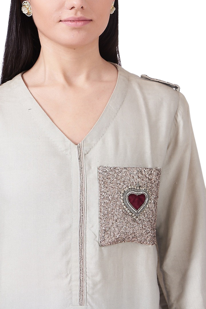 Grey Embroidered Heart Tunic Dress - Preserve