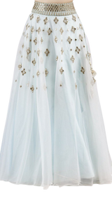 Baby Blue Organza Embroidered Lehenga - Preserve