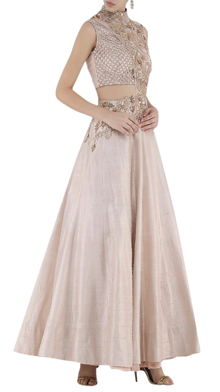 Baby Pink Embroidered Cutout Gown: Sample Sale - Preserve