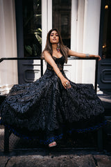 Black Laser Cut Mesh Lehenga with Corset - Preserve