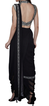 Black & White Tantra Embroidered Pre-Draped Sari - Preserve