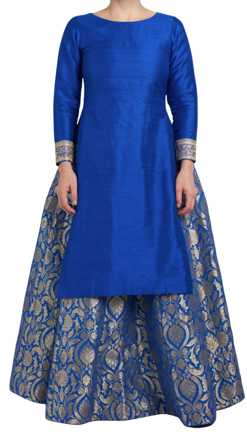 Blue Banarasi Kurta Lehenga: Sample Sale - Preserve