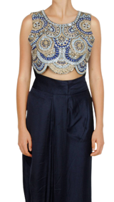 Boho Beaded Blouse with Drape Navy Skirt - Preserve