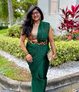 Bottle Green Pre-Draped Sari - Preserve