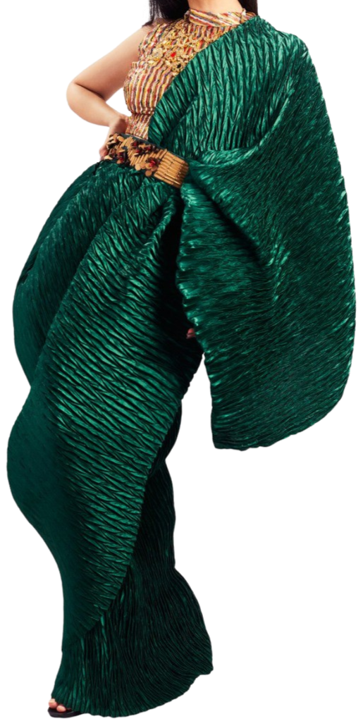 Bottle Green Pre-Draped Sari - Preserve