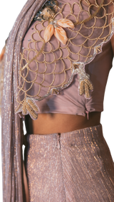 Champagne Gold Sheer Beaded Cape Concept Sari - Preserve