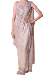 Champagne Metallic Pre-Draped Belted Sari - Preserve