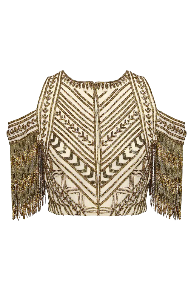 Copper & Ivory Beaded Pre-Draped  Sari - Preserve