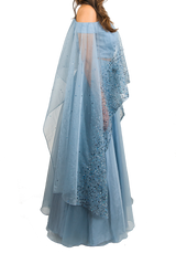 Baby Blue Shimmering Cape Lehenga - Preserve